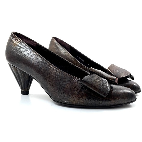 1980's STUART WEITZMAN metallic snakeskin leather pumps - Picture 11 of 16
